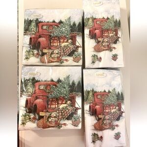 Set of Christmas Paper Napkins 3 Ply Red Truck Labrador‎ Puppies Dogs